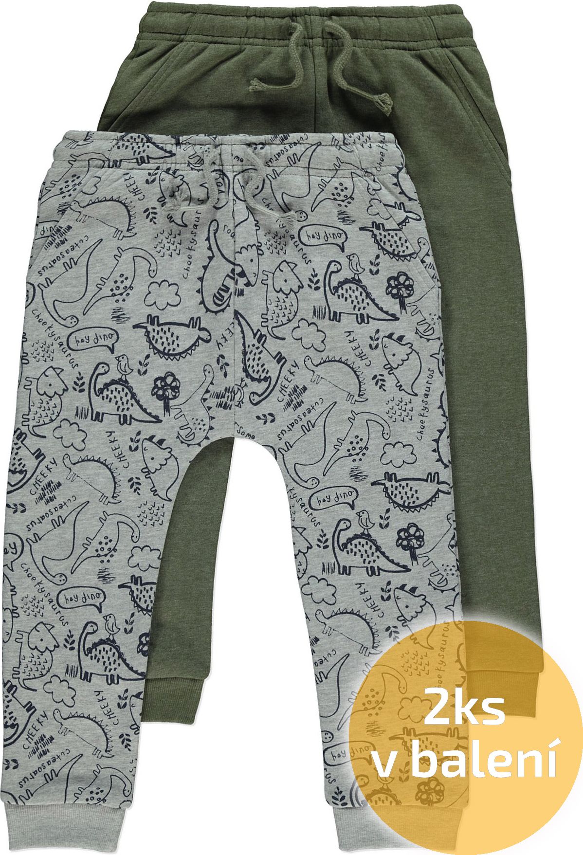 Chlapecké tepláky GEORGE, 2ks v balení, motiv dinosauři, šedé Velikost: 110 - 116cm (5 - 6 let) - obrázek 1