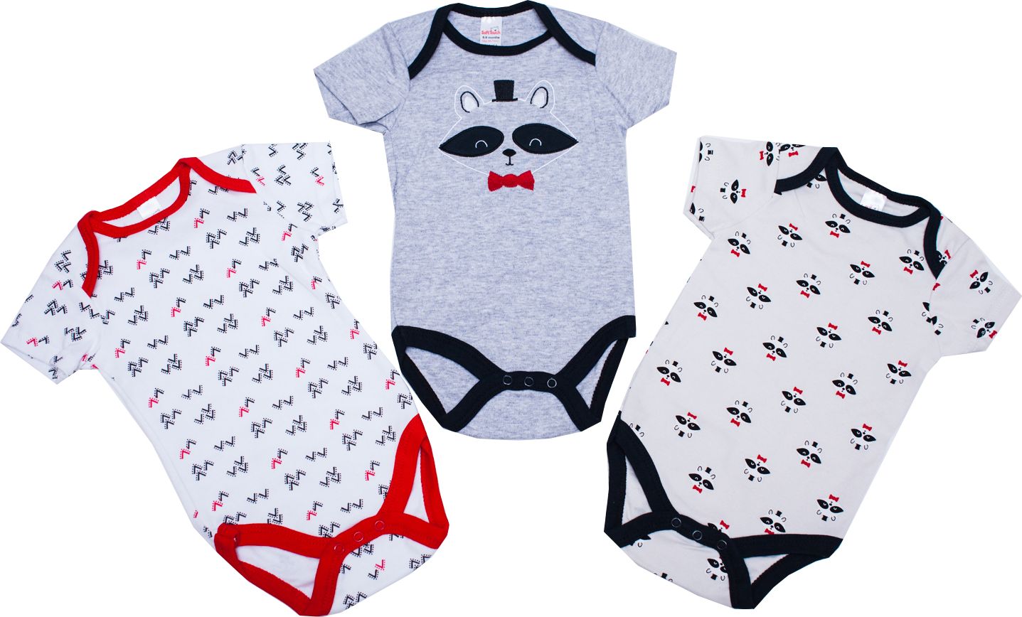 Soft touch Kojenecké body pro kluky, Mýval, komplet 3 kusů Velikost: 74 - obrázek 1