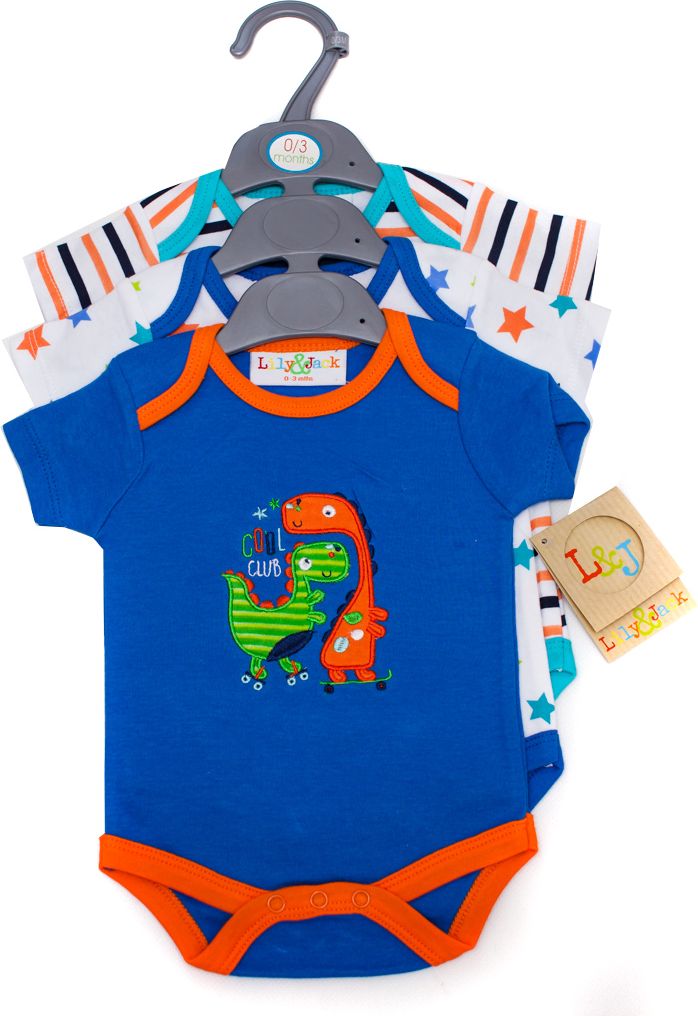 Lili & Jack Kojenecká body s dinosaury, dlouhý rukáv, sada 3 kusů Velikost: 74 - obrázek 1