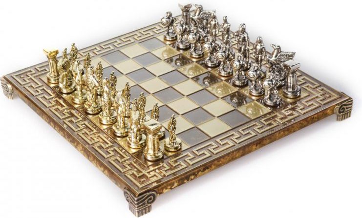 Šachy Spartan  zlato stříbrné hnědá deska - obrázek 1