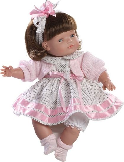 Realistická panenka holčička Claudia  v puntíkových šatech od firmy Berjuan - obrázek 1