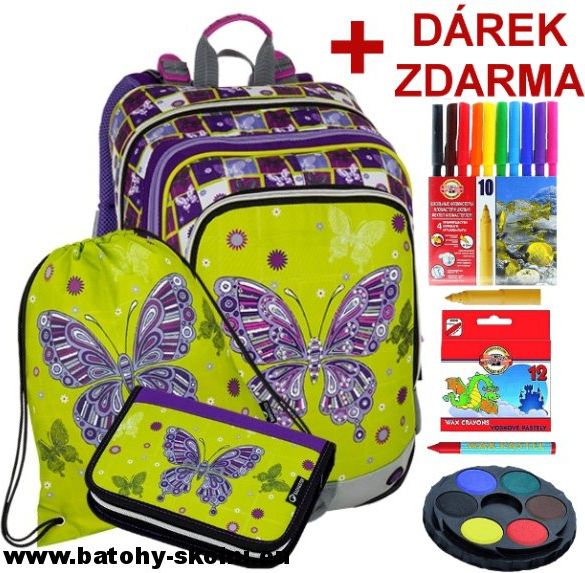 Školní batoh Motýl 3 dílný set Bagmaster ALFA 8 A - Doprava Zdarma - obrázek 1