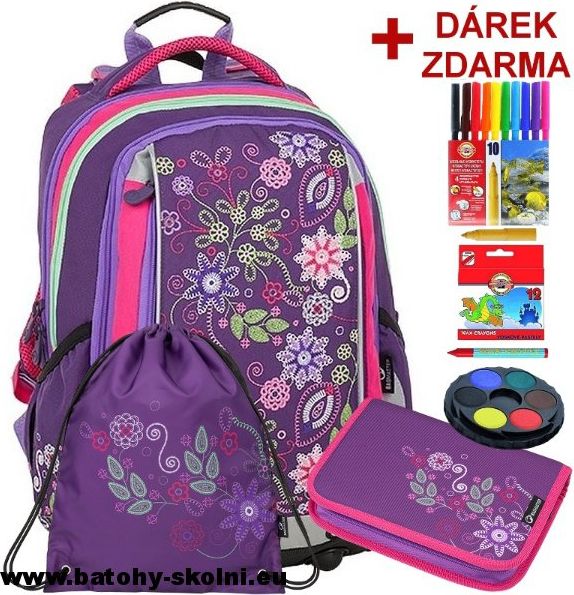 Školní batoh Květy 3 dílný set Bagmaster MERCURY 9 A - Doprava Zdarma - obrázek 1