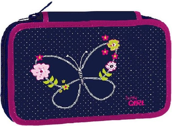 Školní penál dvoupatrové pouzdro Motýlek Blue Butterfly Stil - obrázek 1