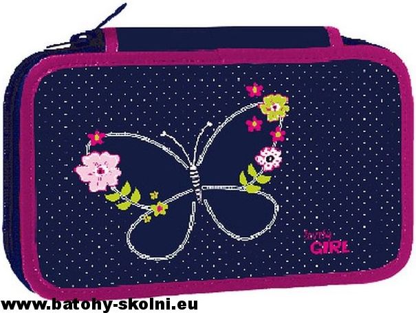 Školní penál dvoupatrové pouzdro Motýlek Blue Butterfly Stil - obrázek 3