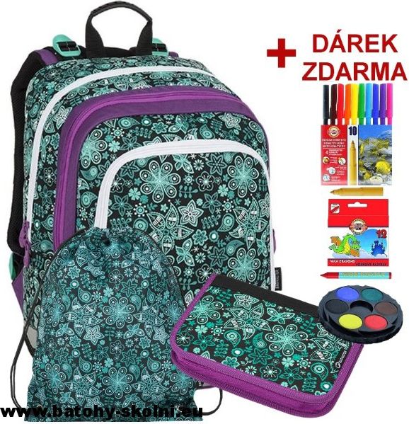 Školní batoh Kytičky 3 dílný set Bagmaster ALFA 9 B - Doprava Zdarma - obrázek 1