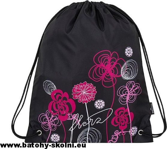 Pytlík na přezůvky Bagmaster květy Shoes Lim 8 A black-pink-white - obrázek 1