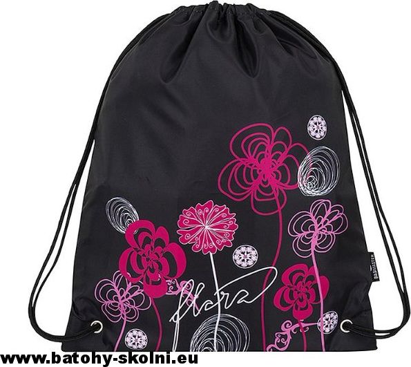 Pytlík na přezůvky Bagmaster květy Shoes Lim 8 A black-pink-white - obrázek 2
