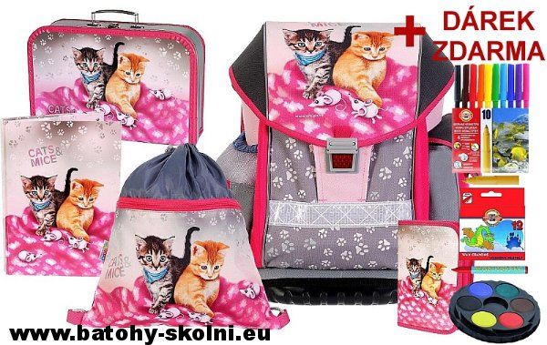 Školní batoh Emipo Ergo Two Cats a Mice kočičky 5 dílný set - Doprava Zdarma - obrázek 1