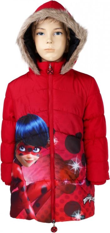 Setino - Prošívaný dívčí zimní kabát / dlouhá bunda Kouzelná beruška - Ladybug - vel. 140 - obrázek 1