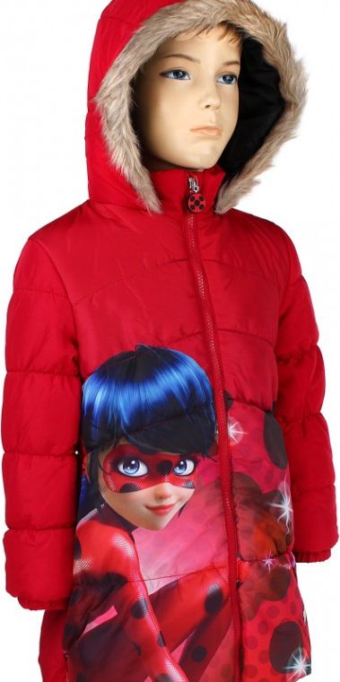 Setino - Prošívaný dívčí zimní kabát / dlouhá bunda Kouzelná beruška - Ladybug - vel. 140 - obrázek 2