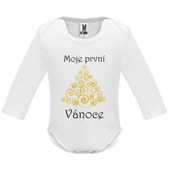 ROLY - Bílé kojenecké body s dlouhým rukávem - Moje první Vánoce - vel. Černá 12 měsíců CZ text - obrázek 1