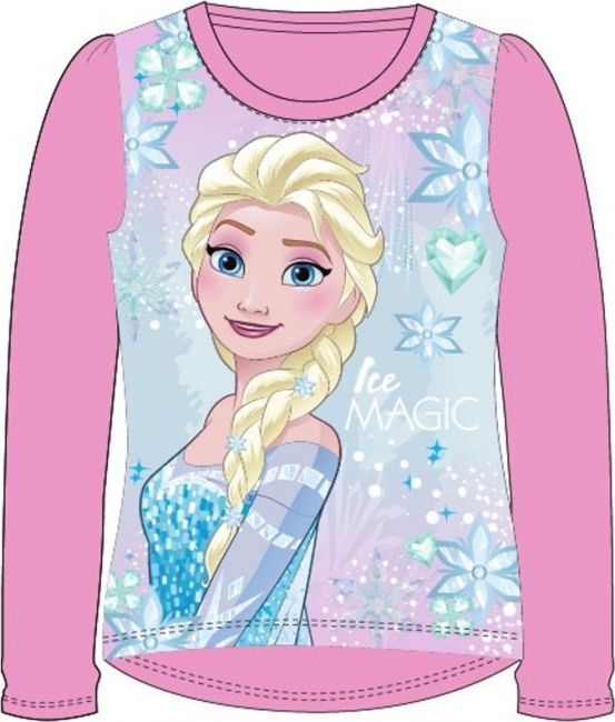 E plus M - Dívčí / dětské tričko s dlouhým rukávem Ledové království (Frozen) - sv. růžové - vel. 134 - obrázek 1