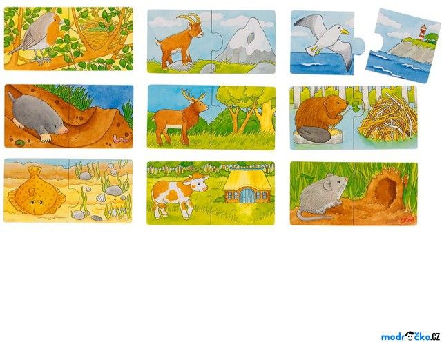 Puzzle pro nejmenší - Kdo kde bydlí, 18ks (Goki) - obrázek 1