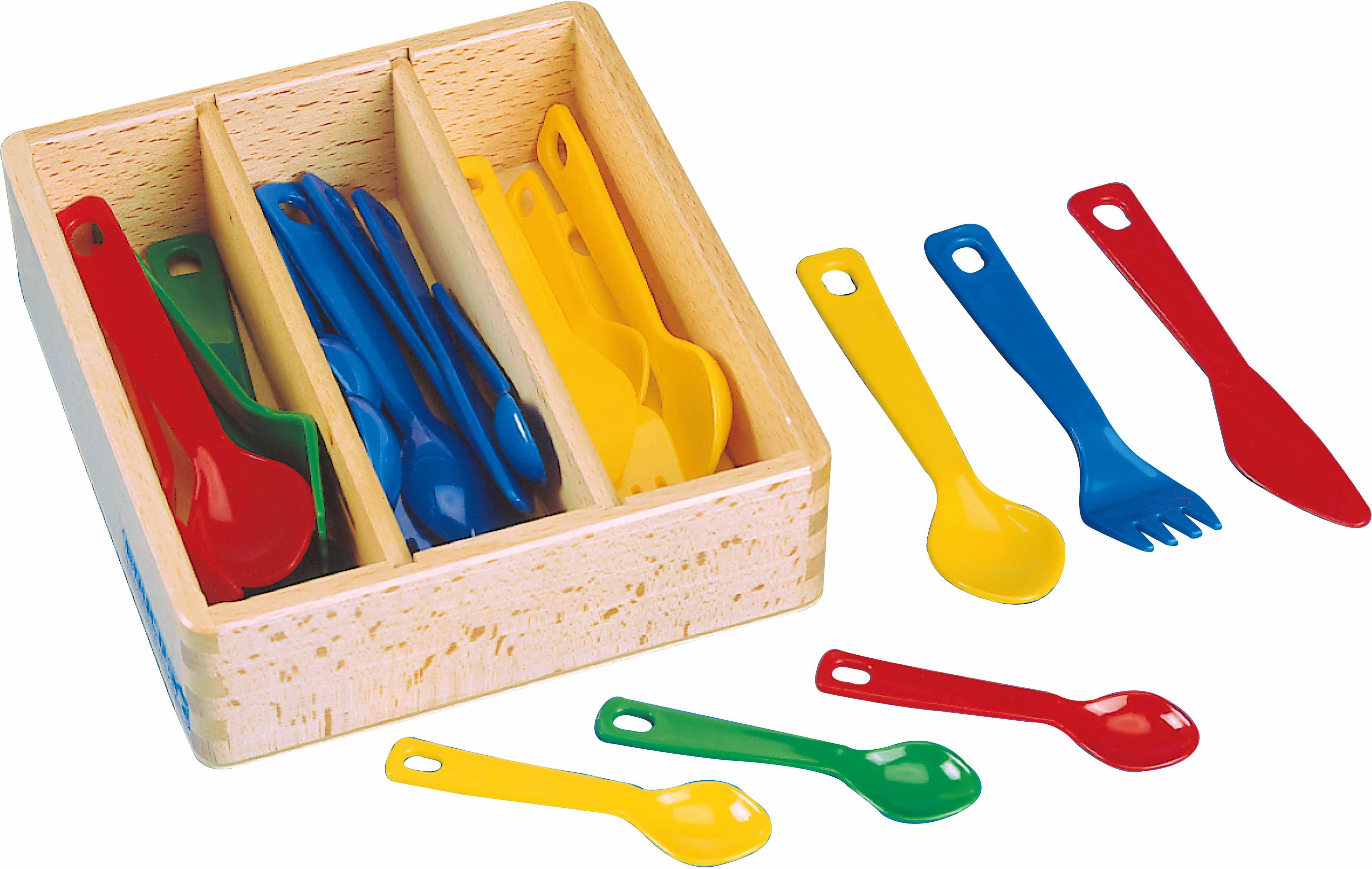 Educo E522147 Toy cutlery plastic 24 pcs in wooden box - obrázek 1