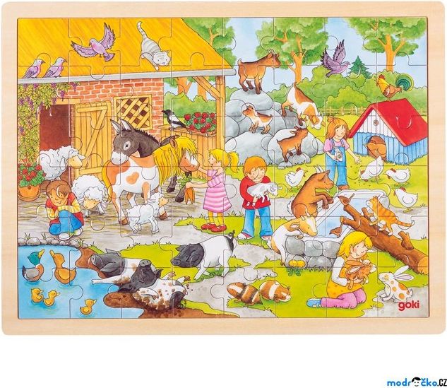 Puzzle na desce - Velké A3, Hladící ZOO, 48ks (Goki) - obrázek 1