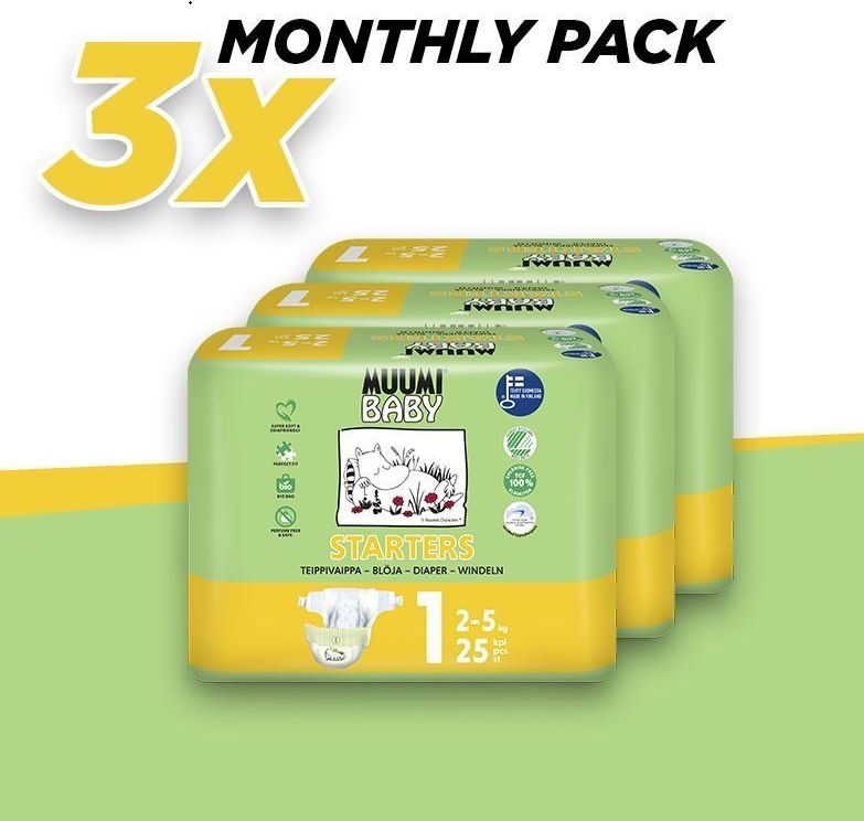 MUUMI BABY 1 NEWBORN (2-5 kg) 75 ks (3x25 ks) - obrázek 1