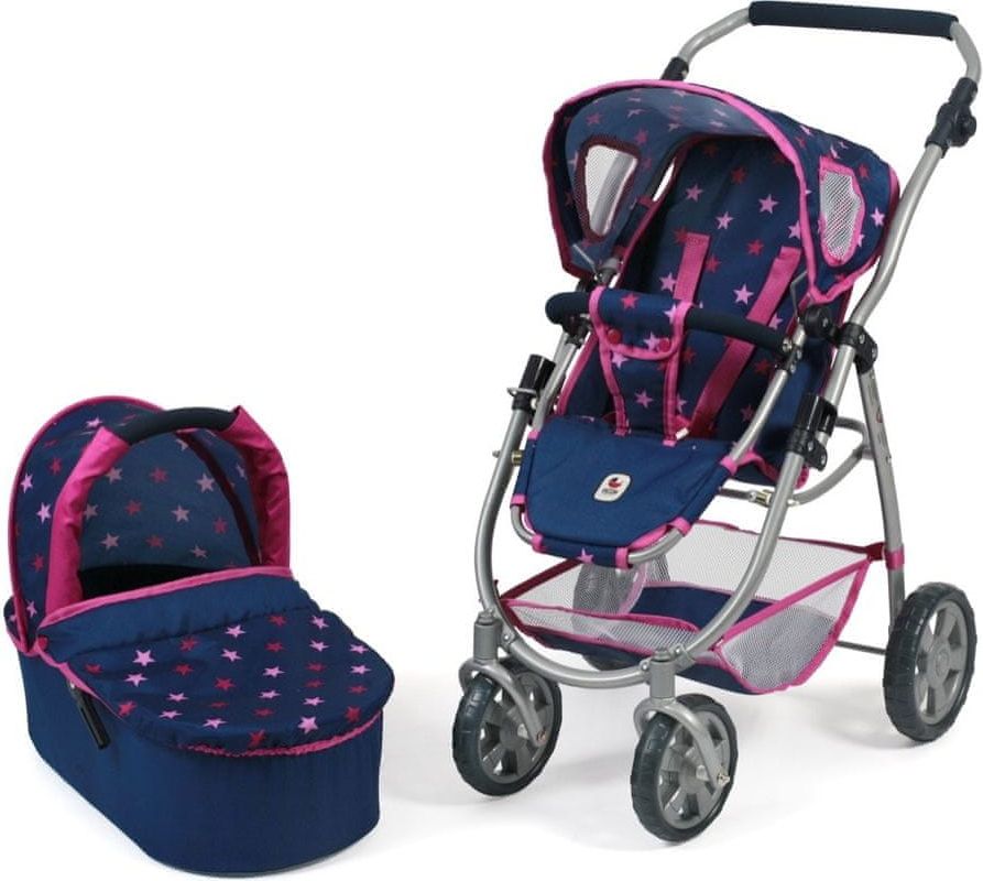 Bayer Chic Kočárek pro panenky EMOTION 2V1 modro - růžová hvězdička - obrázek 1