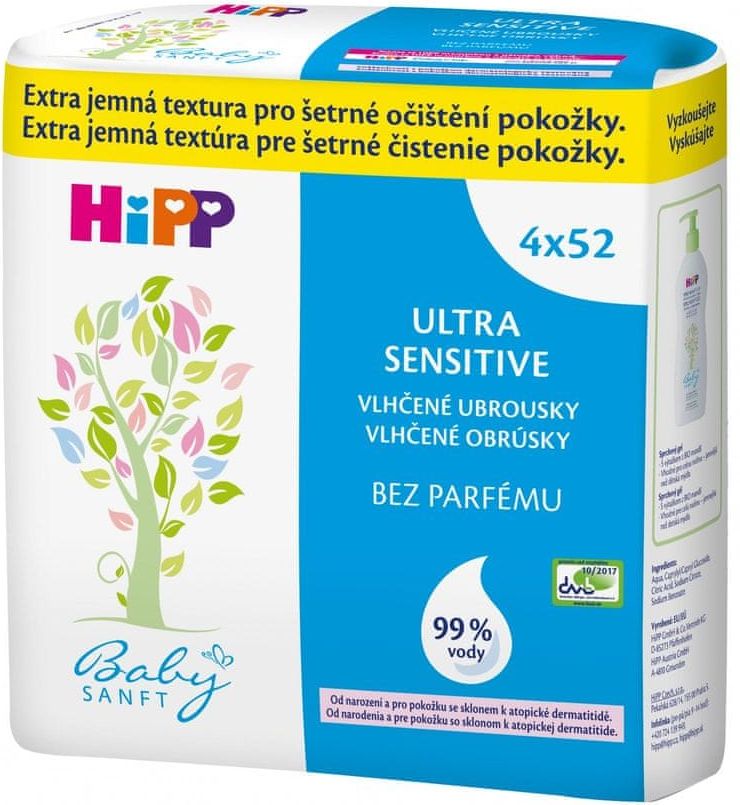 HiPP Babysanft Vlhčené ubrousky Ultra Sensitive, 12x52ks - obrázek 1