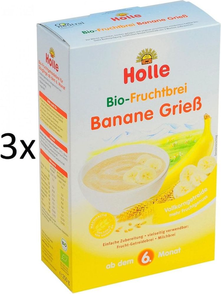 Holle Bio Krupicová kaše s banánem - 3 x 250g - obrázek 1