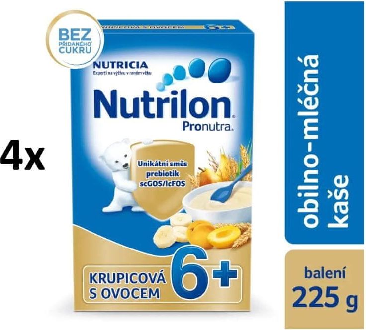 Nutrilon Pronutra obilno-mléčná kaše krupicová s ovocem 4x225 g, 6+ - obrázek 1