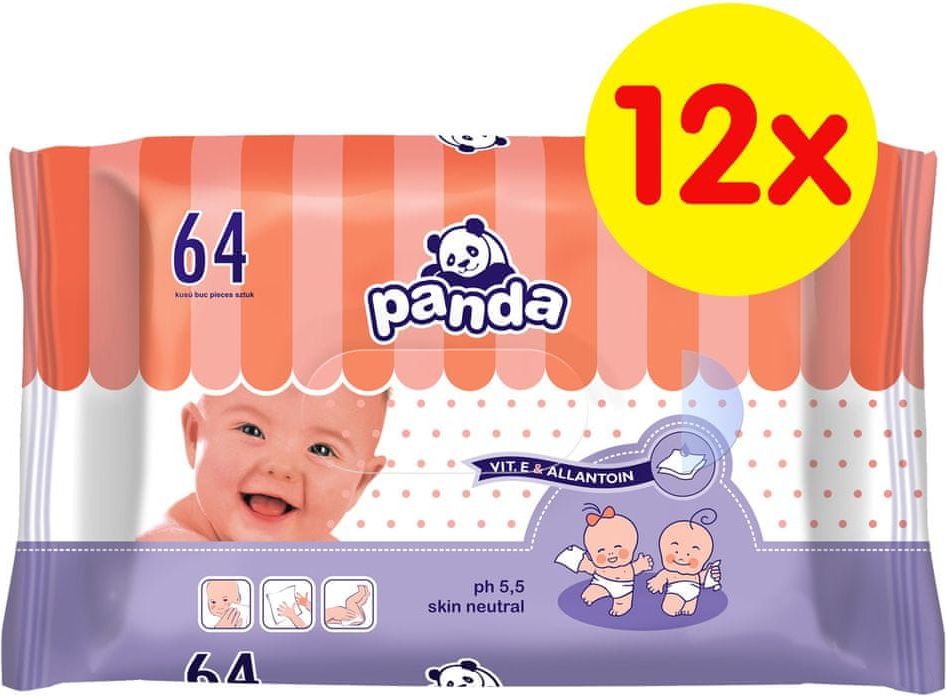 Panda Vlhčené ubrousky - 12 x 64 ks - obrázek 1