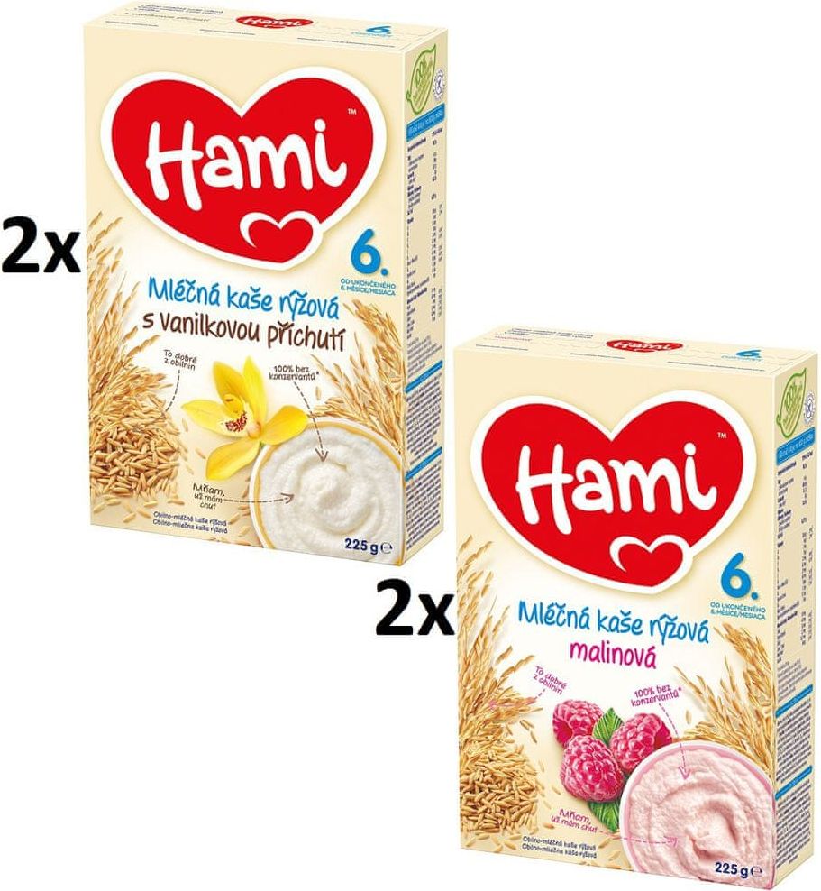Hami Mléčná kaše s příchutí Vanilky a s Malinami- 4 x 225g - obrázek 1