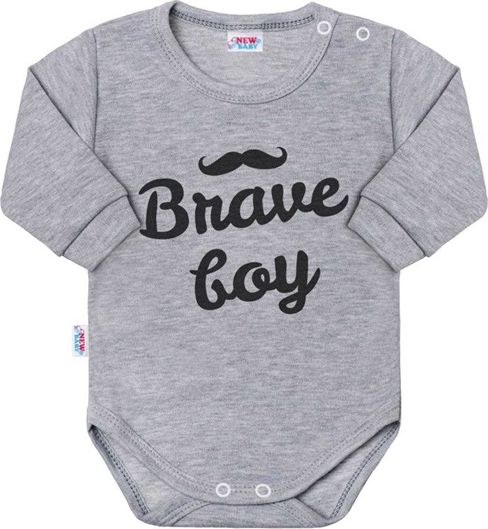 NEW BABY | Nezařazeno | Kojenecké body s dlouhým rukávem New Baby Brave boy šedé | Šedá | 68 (4-6m) - obrázek 1