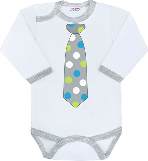 NEW BABY | New Baby Kravaty | Body s potiskem New Baby s kravatou s puntíky | Šedá | 86 (12-18m) - obrázek 1
