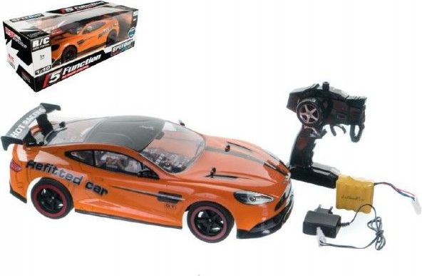 Auto RC oranžové zrychlující plast 40cm 27MHz na baterie + dobíjecí pack v krabici 56x20x24cm - obrázek 1