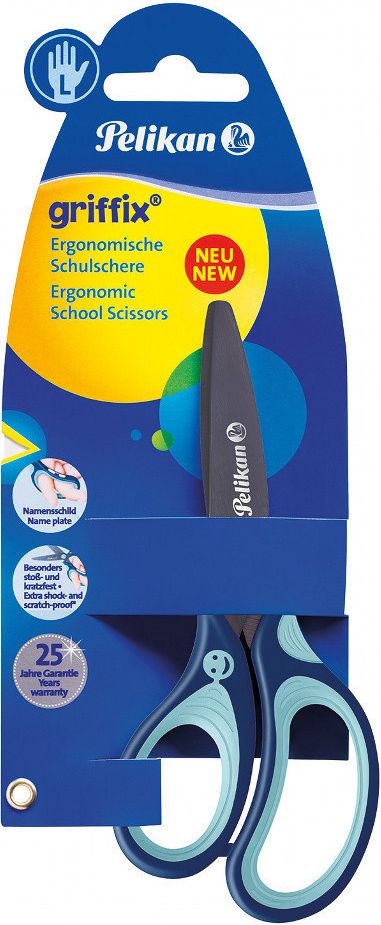 Dětské ergonomické nůžky Griffix s kulatou špičkou - pro leváky, modré, na blistru - obrázek 1