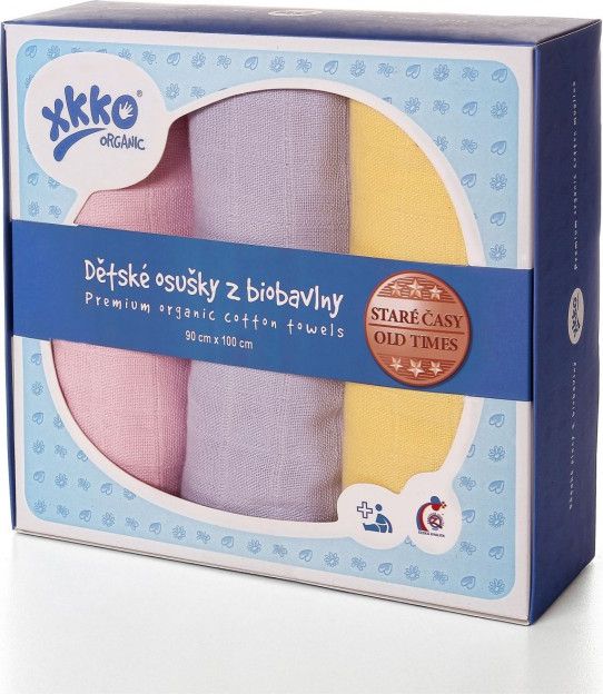 KIKKO Dětské osušky/pleny z biobavlny Staré časy 90x100 (3 ks) – pastels pro holky - obrázek 1