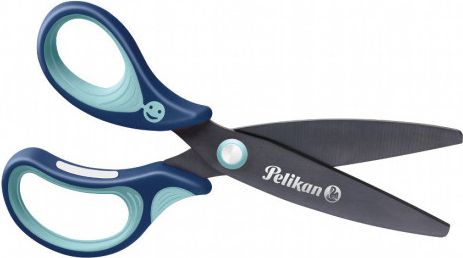 Dětské ergonomické nůžky Griffix s kulatou špičkou - pro leváky, modré - obrázek 1