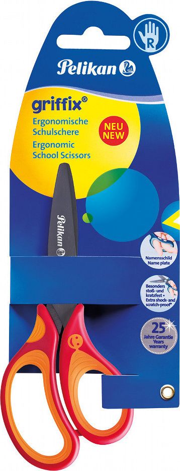 Dětské ergonomické nůžky Griffix s kulatou špičkou - pro praváky, červené, na blistru - obrázek 1