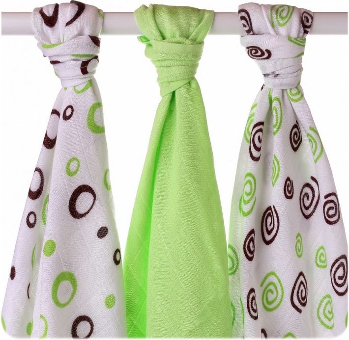 KIKKO Bambusové pleny Spirals&Bubbles 70x70 (3 ks) – lime - obrázek 1
