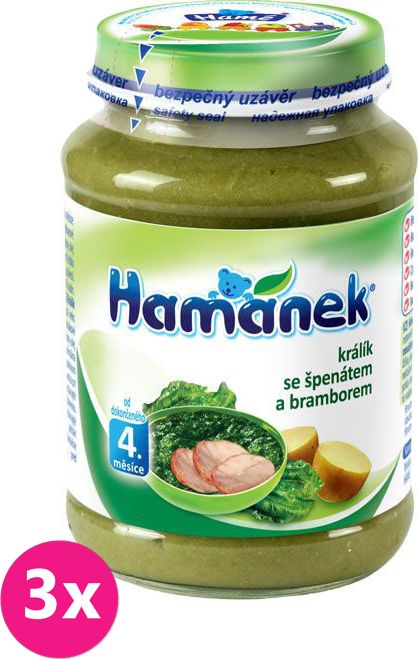 3x HAMÁNEK Králík se špenátem a bramborem (190 g) - maso-zeleninový příkrm - obrázek 1