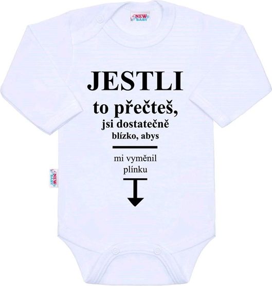 NEW BABY | S potiskem | Body s potiskem New Baby ..vyměnit plínku.. | Bílá | 56 (0-3m) - obrázek 1