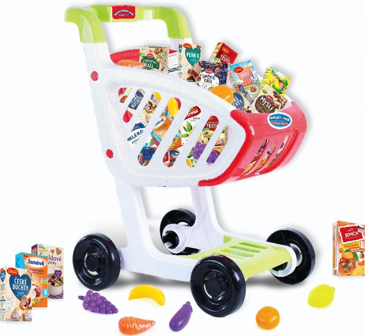 Rappa Dětský nákupní vozík s českým zbožím a plastovými potravinami - obrázek 1