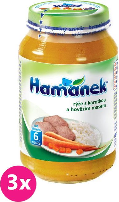3x HAMÁNEK Rýže s karotkou a hovězími kousky (230 g) - maso-zeleninový příkrm - obrázek 1