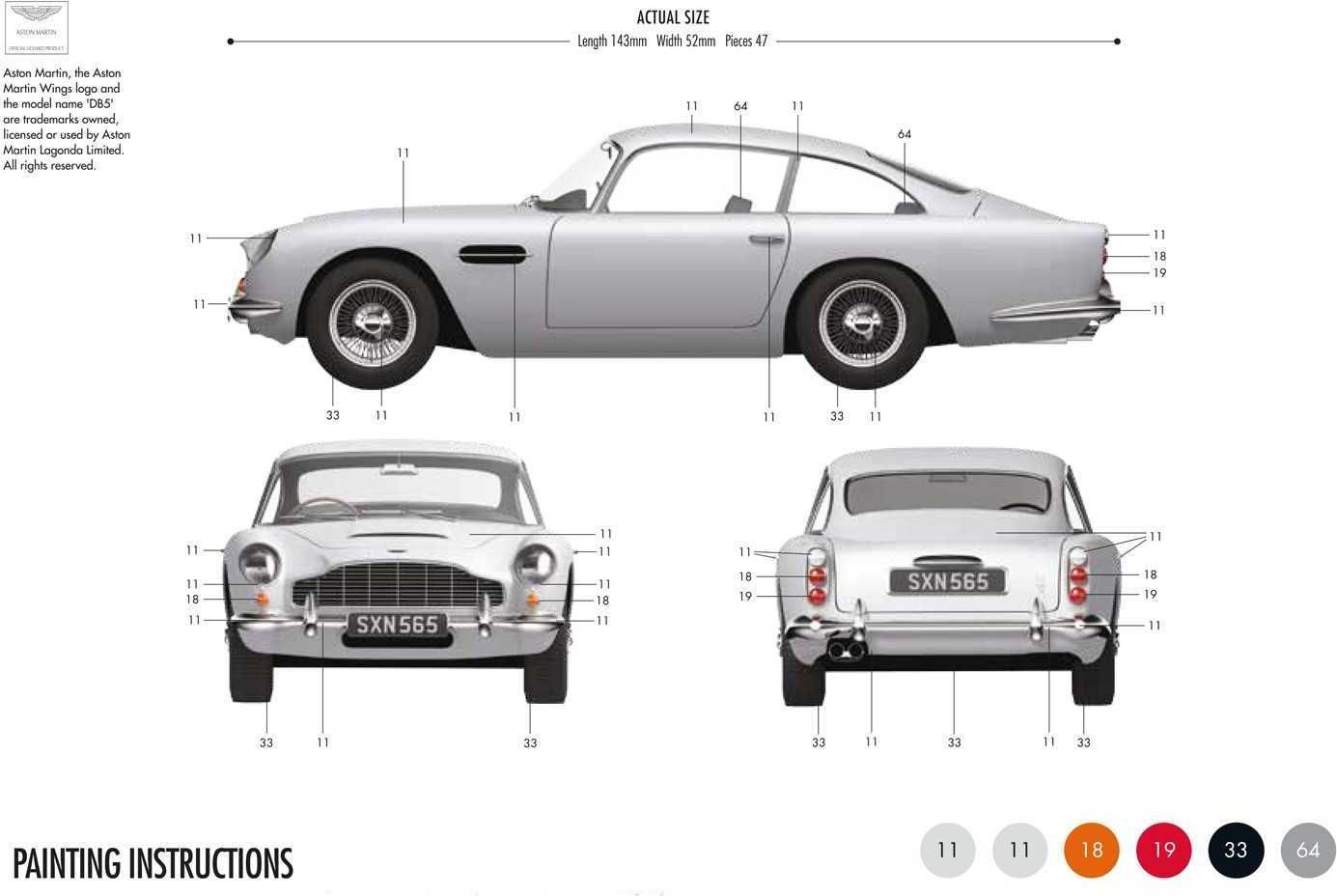 AIRFIX Starter Set auto A50089A - Aston Martin DB5 - Silver (1:32) - obrázek 4