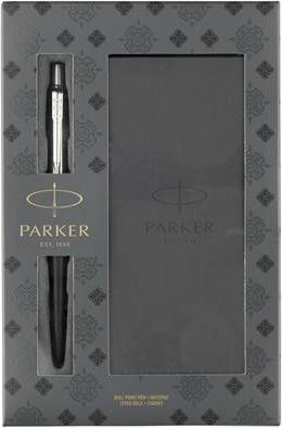 Kuličkové pero "Royal Jotter", 0,7 mm, stříbrný klip, černé tělo, se zápisníkem, box, PARKER, set 2 ks - obrázek 1