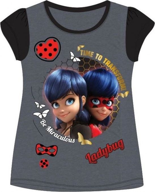 E plus M - Dívčí tričko s krátkým rukávem Kouzelná beruška (Ladybug) - tmavě šedé - vel. 116 - obrázek 1