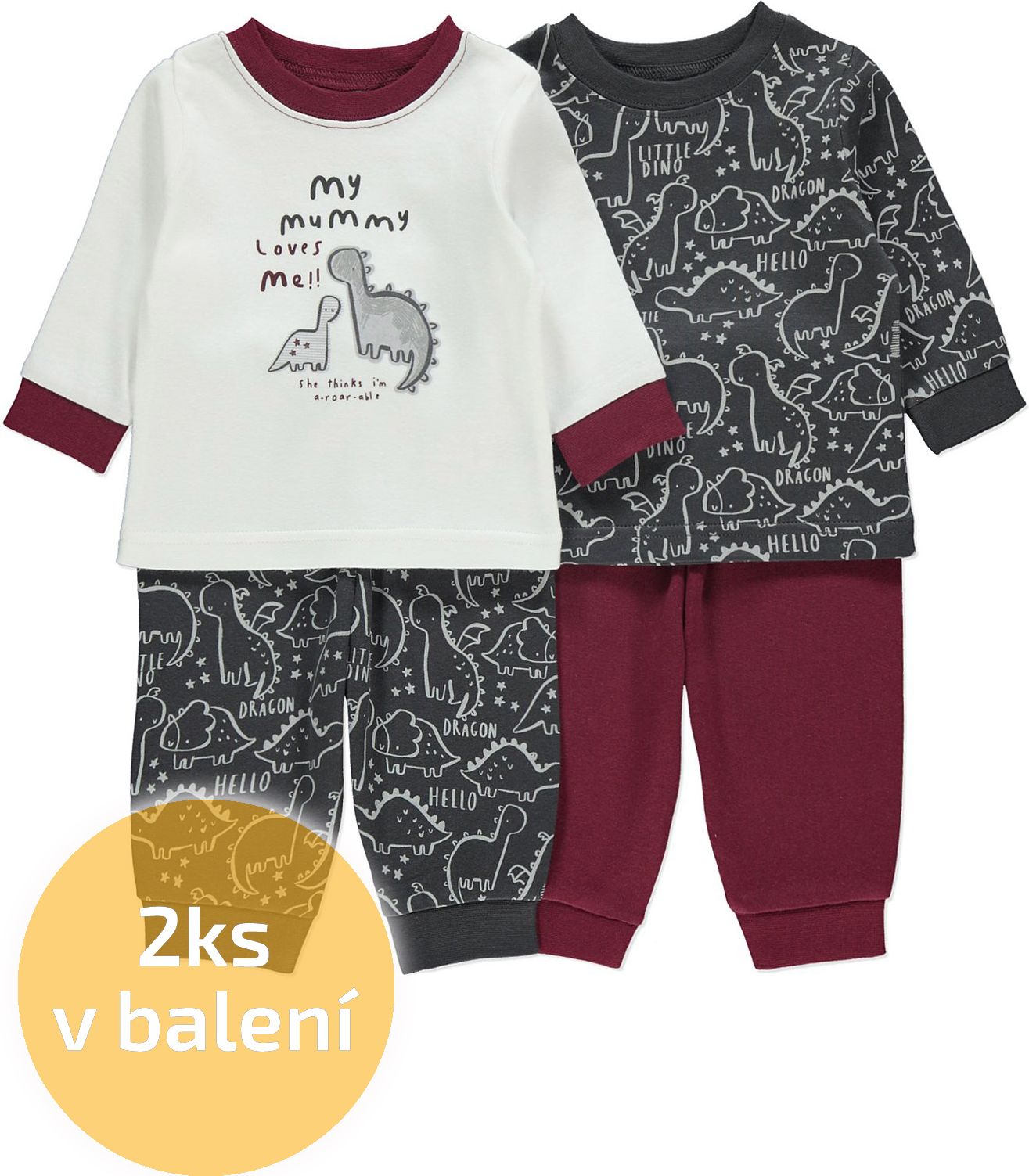 Kojenecké pyžama GEORGE, 2ks v balení, motiv dino Velikost: 74 - 80cm (9 - 12 měsíců) - obrázek 1
