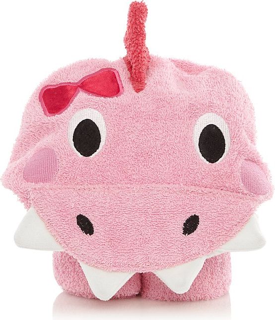 Kojenecké osuška GEORGE, růžová s kapucí, motiv dino - obrázek 1