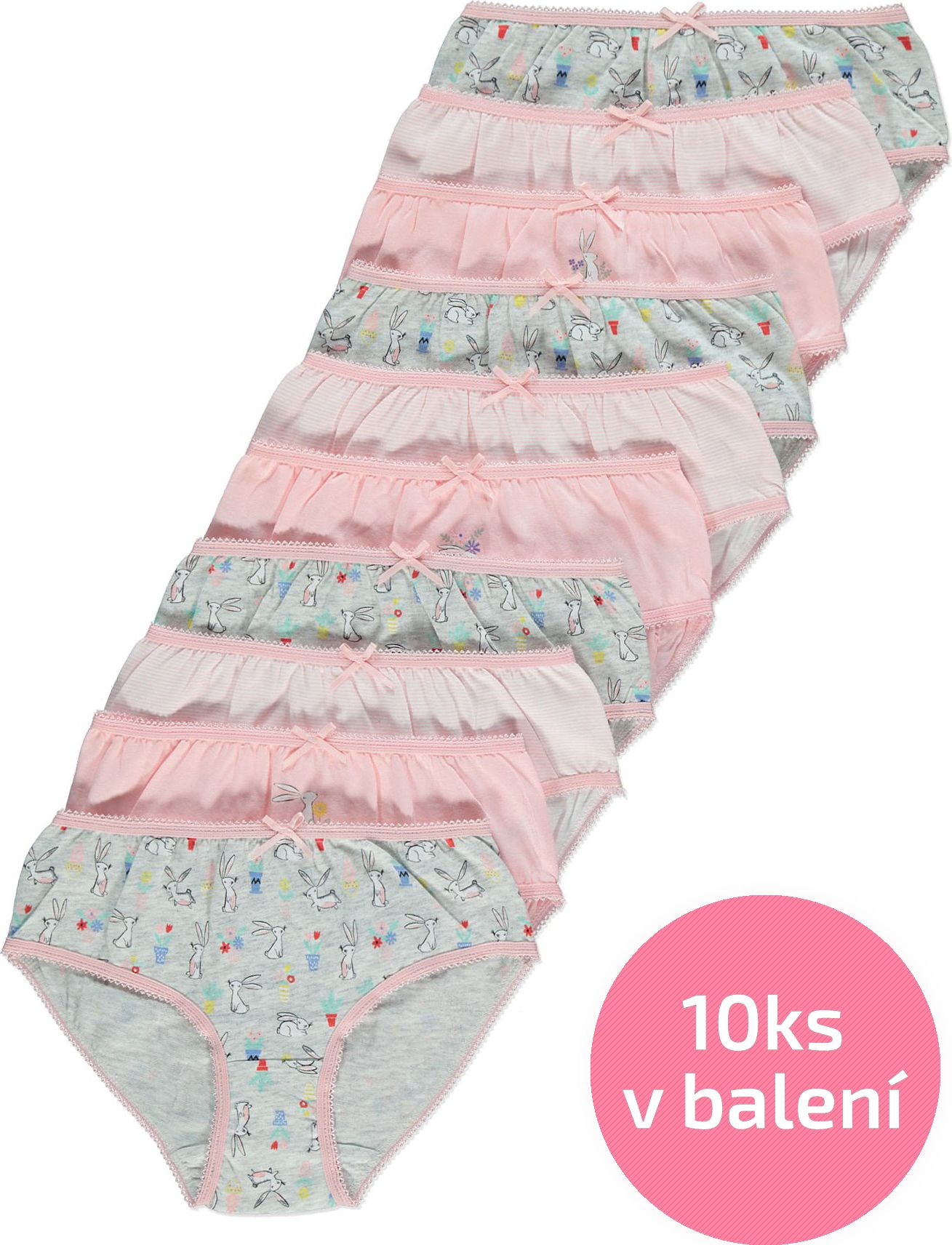 Dívčí kalhotky GEORGE, 10ks v balení, motiv králik Velikost: 110 - 116cm (5 - 6 let) - obrázek 1