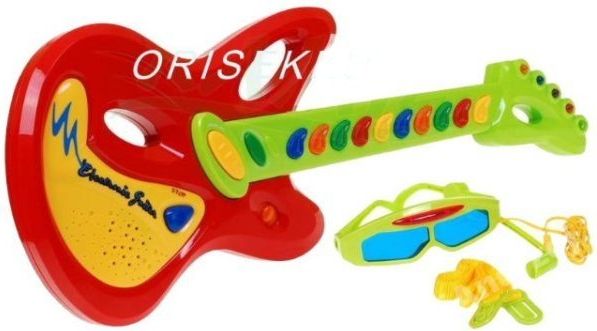 Elektrická kytara s brýlemi a mikrofonem, svítící - obrázek 1