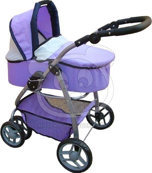 Kombinovaný kočárek pro panenky Doris 9662 - tmavý s růžovými puntíky - obrázek 2