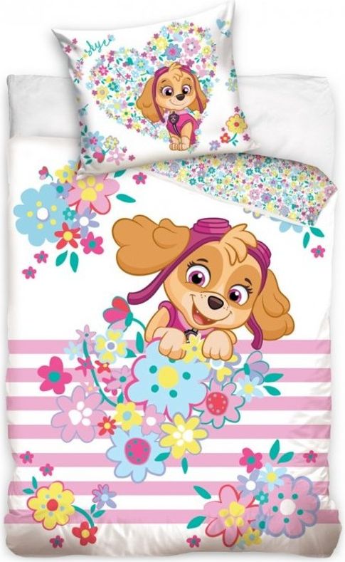 Carbotex · Povlečení do dětské postýlky Tlapková patrola - Paw Patrol - motiv Skye a květiny - 100% bavlna - 40 x 60 cm + 100 x 135 cm - obrázek 1