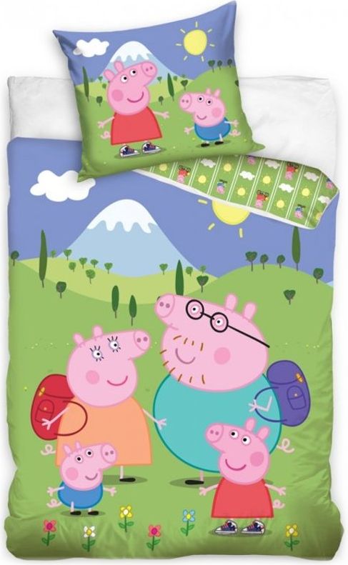 TipTrade (CZ) · Dětské ložní povlečení Prasátko Peppa na výletě - 100% bavlna - 70 x 90 cm + 140 x 200 cm - obrázek 1
