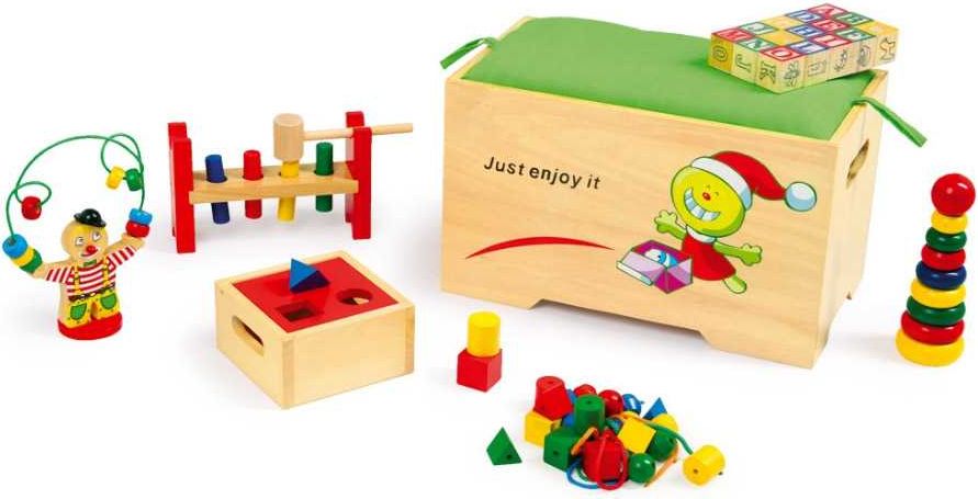 Legler Small Foot Dřevěná truhla s 6 motorickými hračkami - obrázek 1